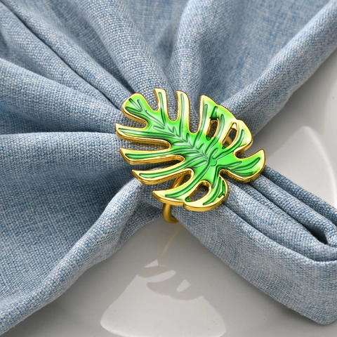 Monstera Leaf Napkin Ring Alloy Metal Green Gold Tropical Table Decoration Party Wedding Dining Accessories