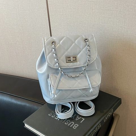 Mini Mochila de Cuero PU Acolchada para Mujer Moda Correa de Cadena de Rombos Cierre de Giro Bolso de Hombro Pequeño Casual