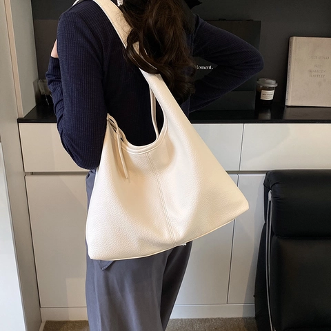 Bolso Hobo Grande Para Mujer Retro Patrón Lichi Cuero PU Bolso De Hombro Simple Para Uso Diario Todo Combinable