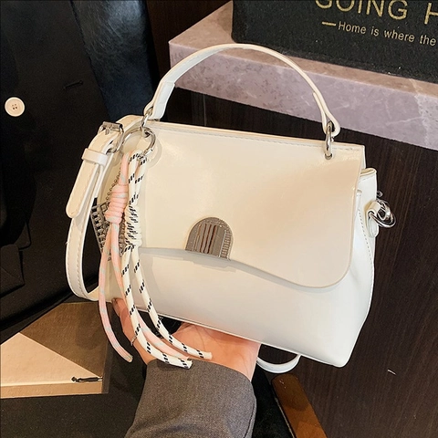 Vintage PU Leather Square Crossbody Bag For Women Fashion Solid Color Shoulder Handbag With Lock Charm Daily Casual Top Handle Bag
