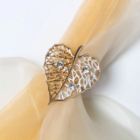 Portatovaglioli A Foglia Cuore Colore Oro E Argento Cavo Lega Di Zinco Fibbia Con Strass Per Matrimonio San Valentino Tavola
