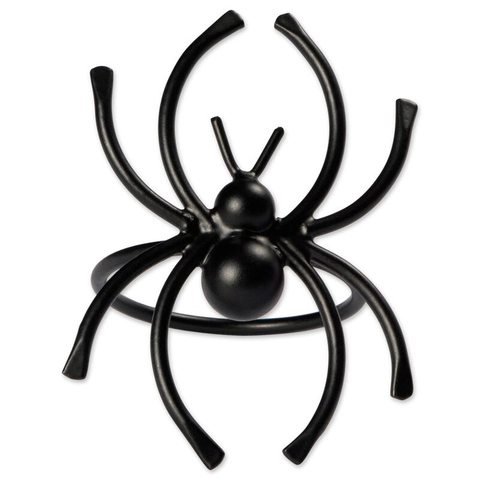 Rond De Serviette Araignée Halloween Alliage Métal Noir Brillant Thème Gothique Décoration De Table Fête Accessoires