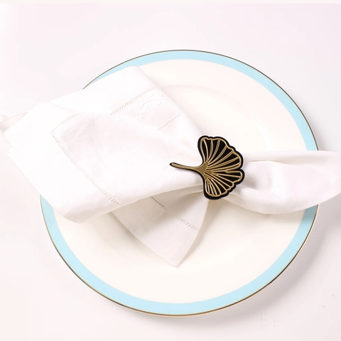 Ronds De Serviette Feuille De Ginkgo Métal Alliage Émail Noir Or Boucles De Table Pour Mariage Fête Dîner Banquet Décoration