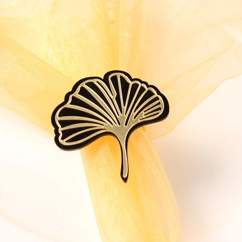 Ronds De Serviette Feuille De Ginkgo Métal Alliage Émail Noir Or Boucles De Table Pour Mariage Fête Dîner Banquet Décoration