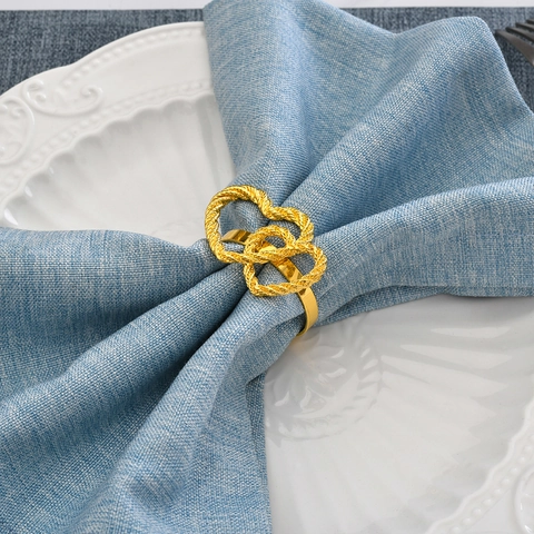 Double Heart Napkin Rings Alloy Metal Twisted Rope Texture Elegant Romantic For Wedding Valentines Day Dinner Table Decoration