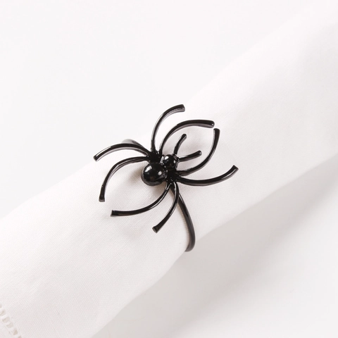 Rond De Serviette Araignée Halloween Alliage Métal Noir Brillant Thème Gothique Décoration De Table Fête Accessoires