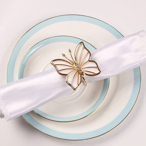 Butterfly Napkin Ring Gold Metal With Rhinestones Enamel Table Decoration Wedding Party Elegant Banquet Dinner Accessory