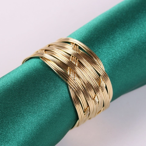 Handmade Gold Woven Metal Napkin Rings Iron Wire Mesh Napkin Buckles For Dining Table Wedding Party Home Decor
