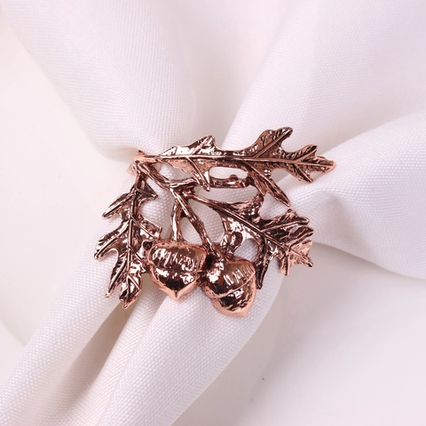 Napkin Rings Bronze Metal Zinc Alloy Acorn Oak Leaf Design For Christmas Dinner Table Decoration Retro Rustic