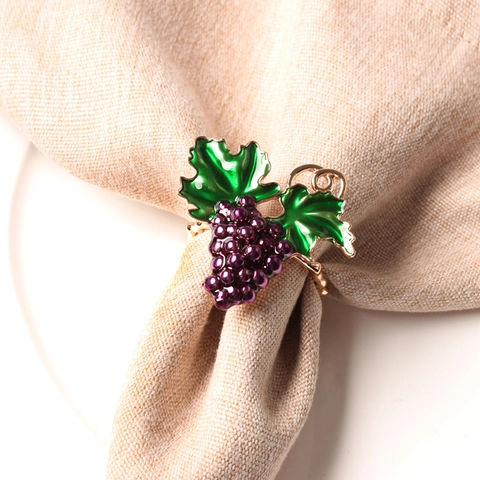 Purple Grape Alloy Enamel Napkin Ring Gold Silver Plated Fruit Design For Wedding Banquet Hotel Table Decoration Jewelry