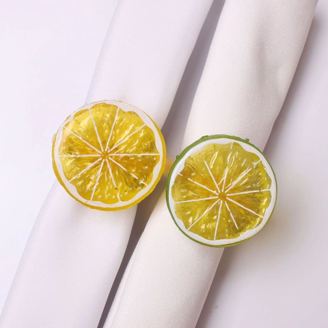 Artificial Fruit Slice Napkin Rings With Wood Base For Dinner Table Decor Home Wedding Party Refreshing Lemon Design