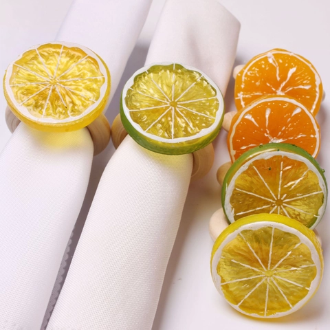 Artificial Fruit Slice Napkin Rings With Wood Base For Dinner Table Decor Home Wedding Party Refreshing Lemon Design