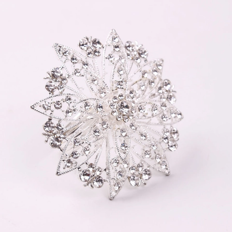 Hollow Flower Napkin Rings Silver Zinc Alloy Rhinestone Sparkling For Wedding Banquet Hotel Table Decor Elegant