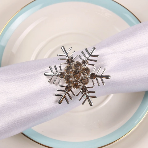 Elegante Servilletero de Copo de Nieve Aleación de Zinc Diamante de Imitación Hebilla Mesa Navidad Boda Fiesta Hogar Cocina Accesorio