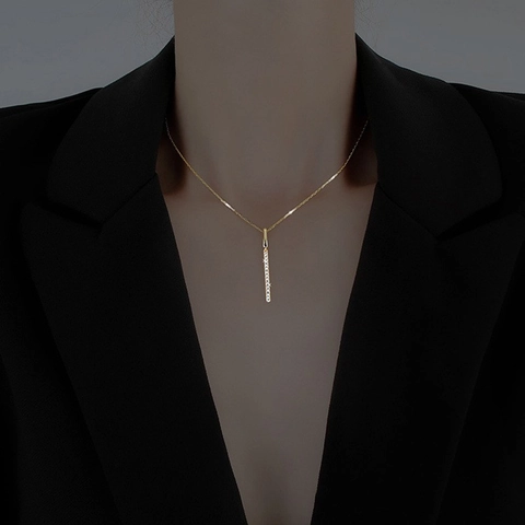 Kupfer Stab Anhänger Halskette Minimalistisch Pavé Zirkon Schlüsselbein Kette Eleganter Schmuck Für Frauen