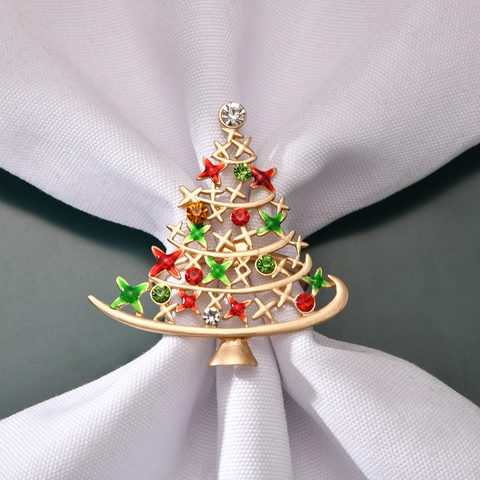 Servilletero Árbol Navidad Aleación Hueco Chapado Oro Estrás Multicolor Soporte Decoración Mesa Comedor Festivo Fiesta