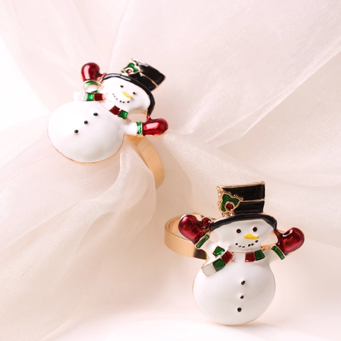 Christmas Snowman Napkin Rings Zinc Alloy Enamel Drip Oil Napkin Buckles For Holiday Table Decoration Festive Party Supplies