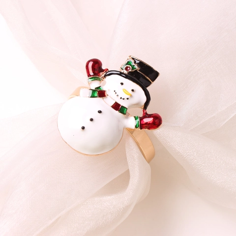 Christmas Snowman Napkin Rings Zinc Alloy Enamel Drip Oil Napkin Buckles For Holiday Table Decoration Festive Party Supplies