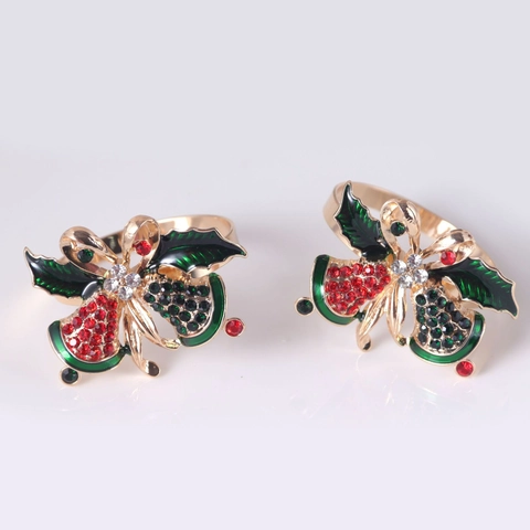 Kerstbel Servetringen Legering Strass Hulstblad Strik Vakantie Tafeldecoratie Diner Party Ornamenten