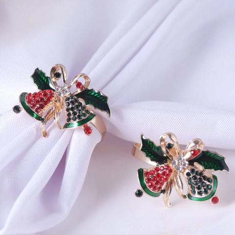Kerstbel Servetringen Legering Strass Hulstblad Strik Vakantie Tafeldecoratie Diner Party Ornamenten