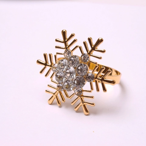 Servilleteros de Copo de Nieve de Navidad Aleación de Zinc Cobre Con Strass Oro Plata Decoración de Mesa Para Boda Fiesta