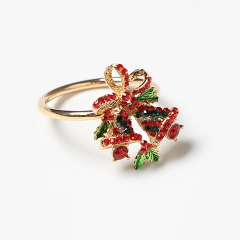 Anillo De Servilleta De Navidad Aleación Diamante De Imitación Campana Doble Lazo Decoración Mesa Fiesta