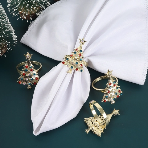 Portatovagliolo Albero Di Natale Lega Strass Colorati Decorazione Tavola Festa Elegante Accessorio Da Pranzo