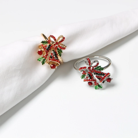 Anillo De Servilleta De Navidad Aleación Diamante De Imitación Campana Doble Lazo Decoración Mesa Fiesta
