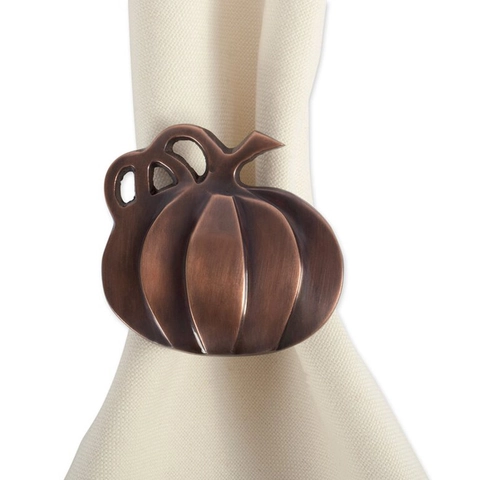 Vintage Alloy Pumpkin Napkin Ring Red Copper Hollow Out Table Decoration For Halloween Thanksgiving Party Banquet Decor