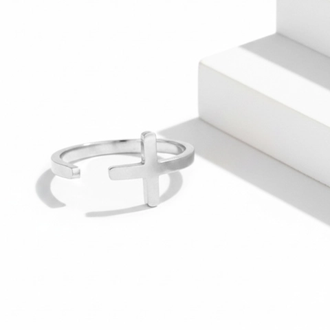 Anello Croce Acciaio Inossidabile Placcato Oro 18K Regolabile Aperto Retro Hip Hop Gioielli Minimalisti Unisex