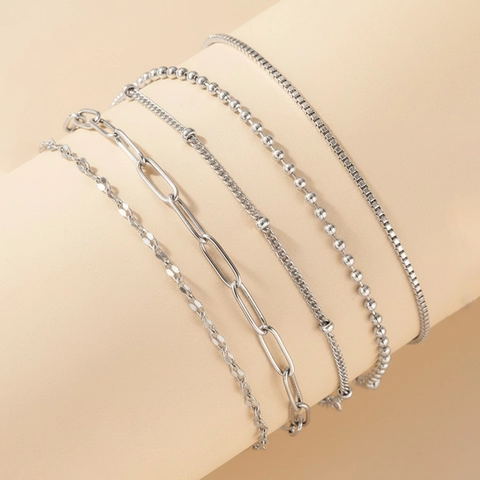 Roestvrijstalen Armbanden Paperclip Kraal Doos Figaro Schakelkettingen Minimalistische Verstelbare Mode Sieraden Voor Dames Meisjes