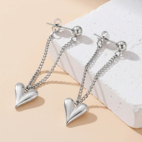 Orecchini A Goccia Con Ciondolo A Cuore In Acciaio Inossidabile Nappa Lunga Stile Vintage Minimalista Per Donna