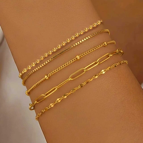Roestvrijstalen Armbanden Paperclip Kraal Doos Figaro Schakelkettingen Minimalistische Verstelbare Mode Sieraden Voor Dames Meisjes