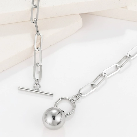 Minimalistische Kugel Anhänger Halskette Edelstahl Büroklammer Kette OT Schnalle Knebelverschluss Polierte Kugel Damen Schmuck