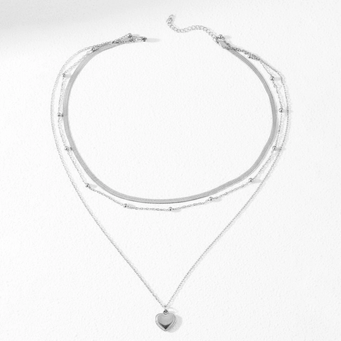 Collier Multi-Rangs En Acier Inoxydable Avec Pendentif Coeur Chaîne Serpent Et Chaîne À Billes Bijoux Élégants Pour Femmes