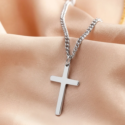 Collar Con Colgante De Cruz Minimalista Acero Inoxidable Pulido Espejo Joyería Religiosa Para Mujeres Hombres Accesorio Diario