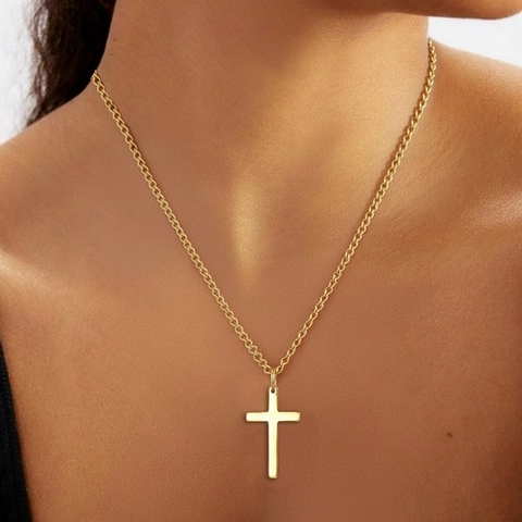 Collar Con Colgante De Cruz Minimalista Acero Inoxidable Pulido Espejo Joyería Religiosa Para Mujeres Hombres Accesorio Diario