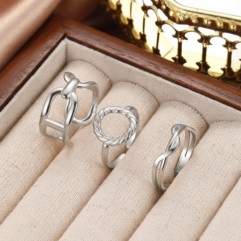 Verstellbare Offene Ringe 18K Vergoldeter Edelstahl Hohl Geometrisch Kette Gedreht Minimalistisch Vintage Schmuck Für Damen Herren