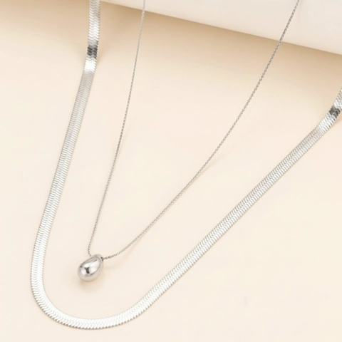 Collana A Doppio Strato Acciaio Inossidabile Ciondolo Goccia Catena Serpente Gioielli Eleganti Donna