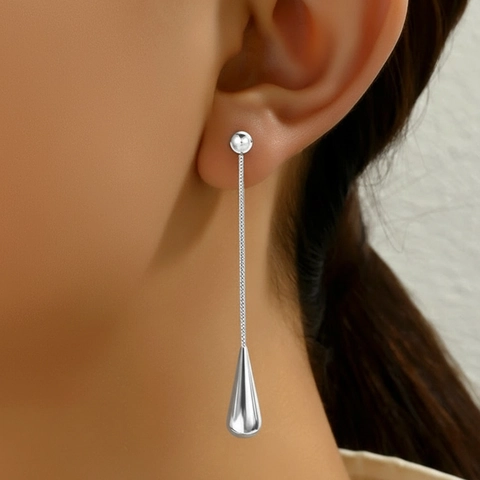 Edelstahl Wassertropfen Hängeohrringe Lange Schlangenkette Hochglanzpoliert Minimalistischer Schmuck Für Damen