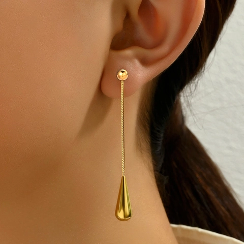 Edelstahl Wassertropfen Hängeohrringe Lange Schlangenkette Hochglanzpoliert Minimalistischer Schmuck Für Damen