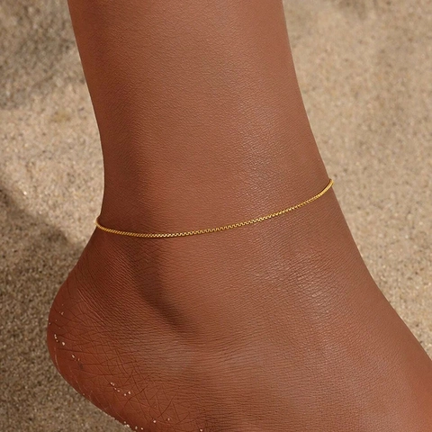 Box Kette Fußkettchen Edelstahl 18K Vergoldet Verstellbar Minimalistisch Mode Fußschmuck Für Damen