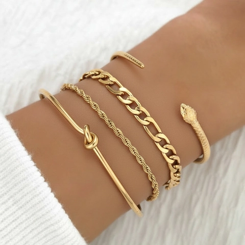 Stainless Steel Bracelet Bangle Women Snake Head Knot Bangle Twisted Rope Chain Cuban Link Chain Adjustable Minimalist Luxury