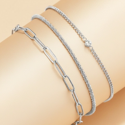 Bracciali A Catena Graffetta In Acciaio Inossidabile Con Zircone Geometrico Impilabile Gioielli Delicati Per Donne Regolabile