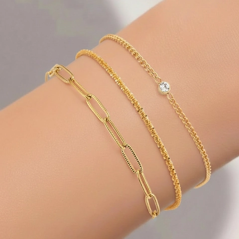 Bracciali A Catena Graffetta In Acciaio Inossidabile Con Zircone Geometrico Impilabile Gioielli Delicati Per Donne Regolabile
