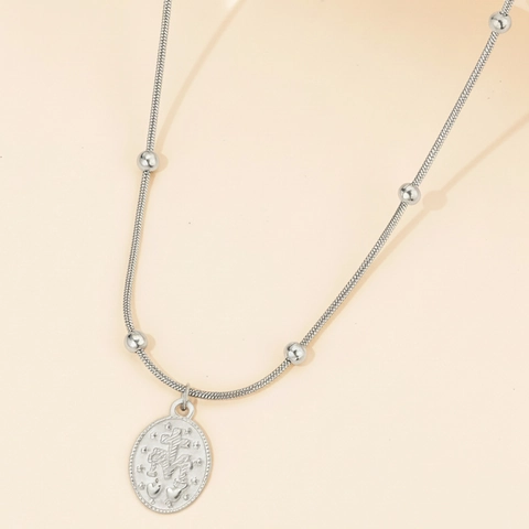 Vintage 18K Vergoldete Edelstahl Schlangenkette Halskette Mit Ovalem Religiösem Medaillon Anhänger Perlen Für Damen Dezent