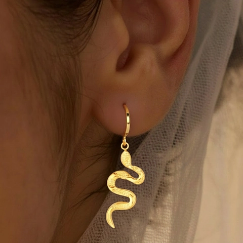 Slang Hanger Ring Oorbellen Roestvrij Staal 18K Verguld Diervorm Schubben Textuur Punk Gothic Mode Sieraden Voor Heren En Dames