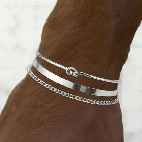 Roestvrijstalen Knoop Open Armband Platte Manchet En Schakelarmband Minimalistische Stapelbare Sieraden Voor Dames