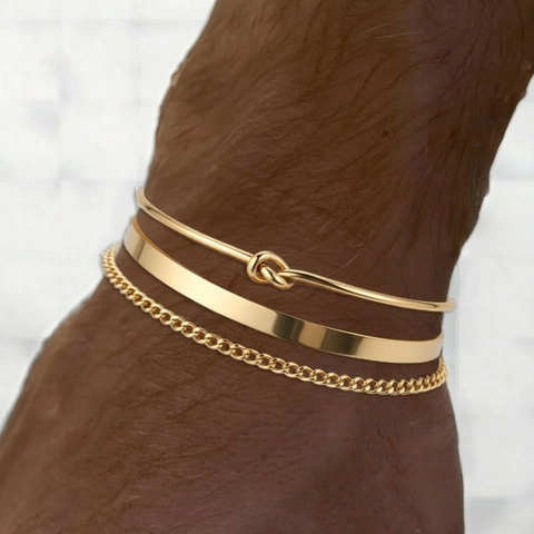 Roestvrijstalen Knoop Open Armband Platte Manchet En Schakelarmband Minimalistische Stapelbare Sieraden Voor Dames