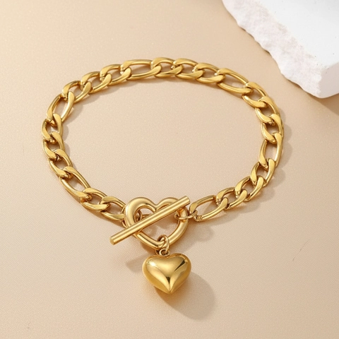 Bracciale Con Ciondolo A Cuore Acciaio Inossidabile Catena Figaro Chiusura A Cuore Gioielli Moda Dolce Per Donne Regalo San Valentino